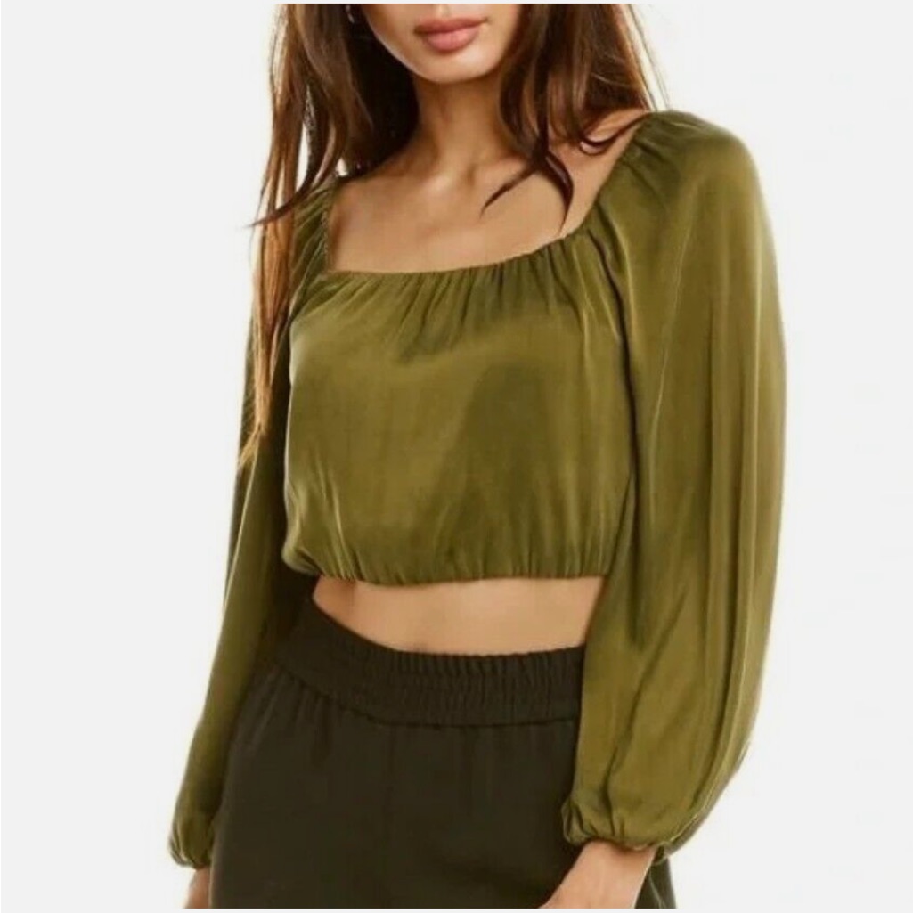 Alice + Olivia Silk Olive Green Peasant Top